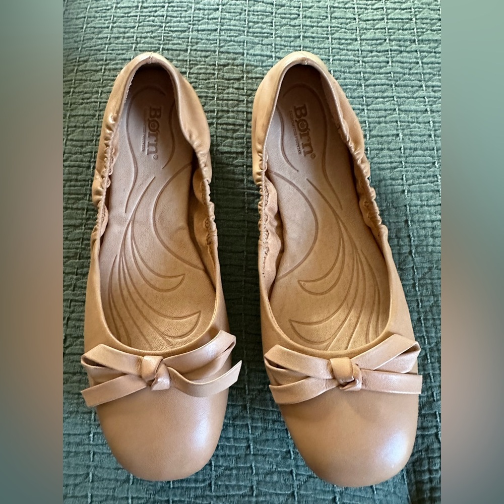 Born Tan Leather Bow Ballet Flats